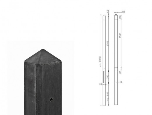 Betonpfost - Anthrazit - diamantkop 10x10x280 cm - T-MODEL